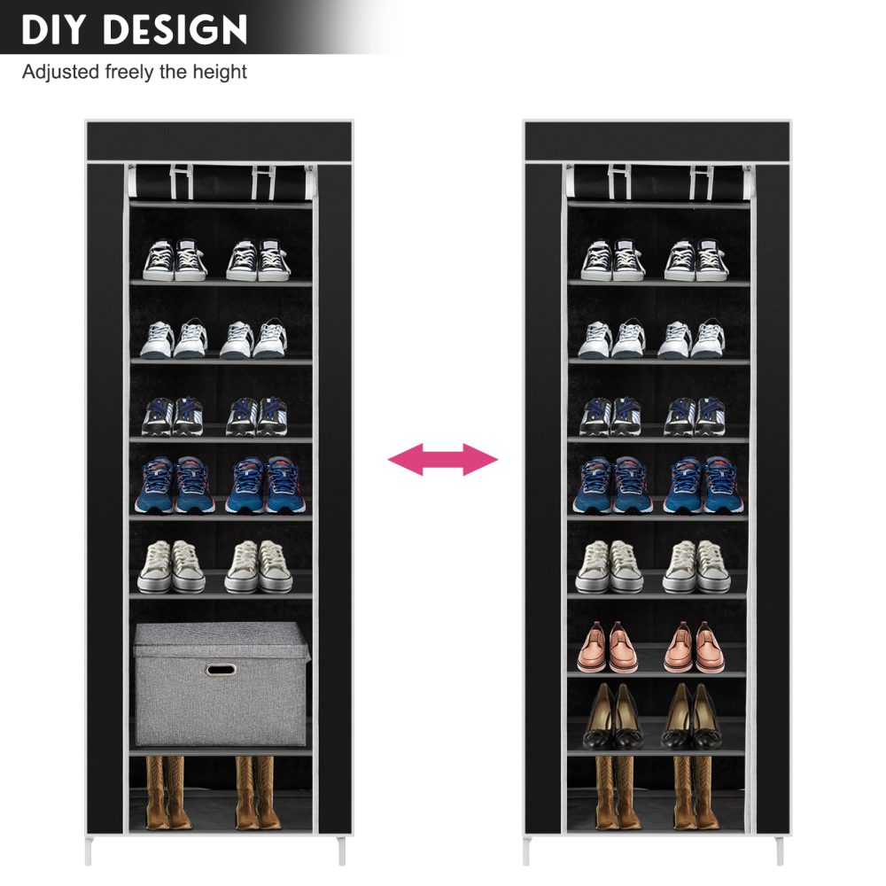 Room-saving 10-Layers 9 Lattices Non-woven Fabric Shoe Rack Black - Image 5