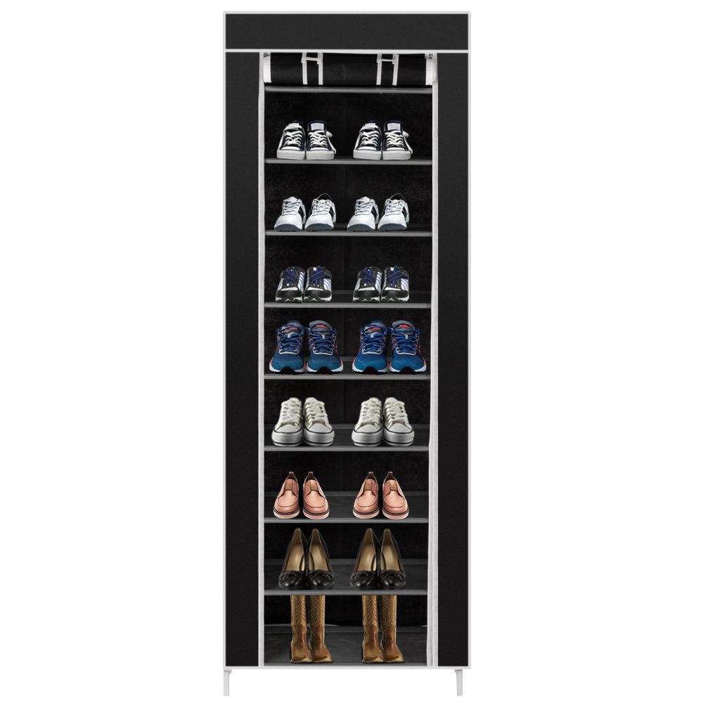 Room-saving 10-Layers 9 Lattices Non-woven Fabric Shoe Rack Black - Image 7