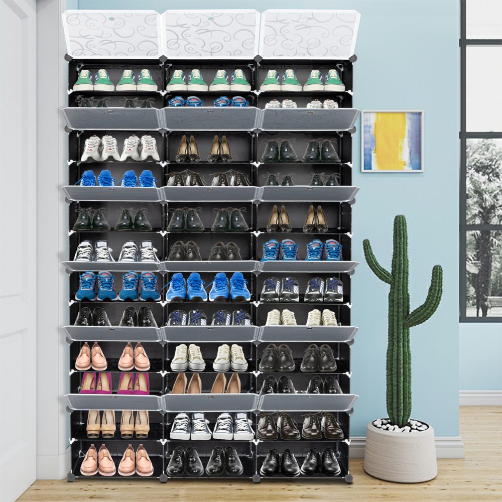 12-Tier Portable 72 Pair Shoe Rack Organizer 36 Grids Tower Shelf Storage Cabinet Stand Expandable for Heels, Boots, Slippers, Black - Image 3